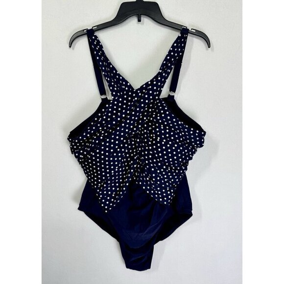 Swimsuits For All Other - Swimsuits for All One Piece Swimsuit Size 24 Navy Blue Polka Dot High Neck Wrap
